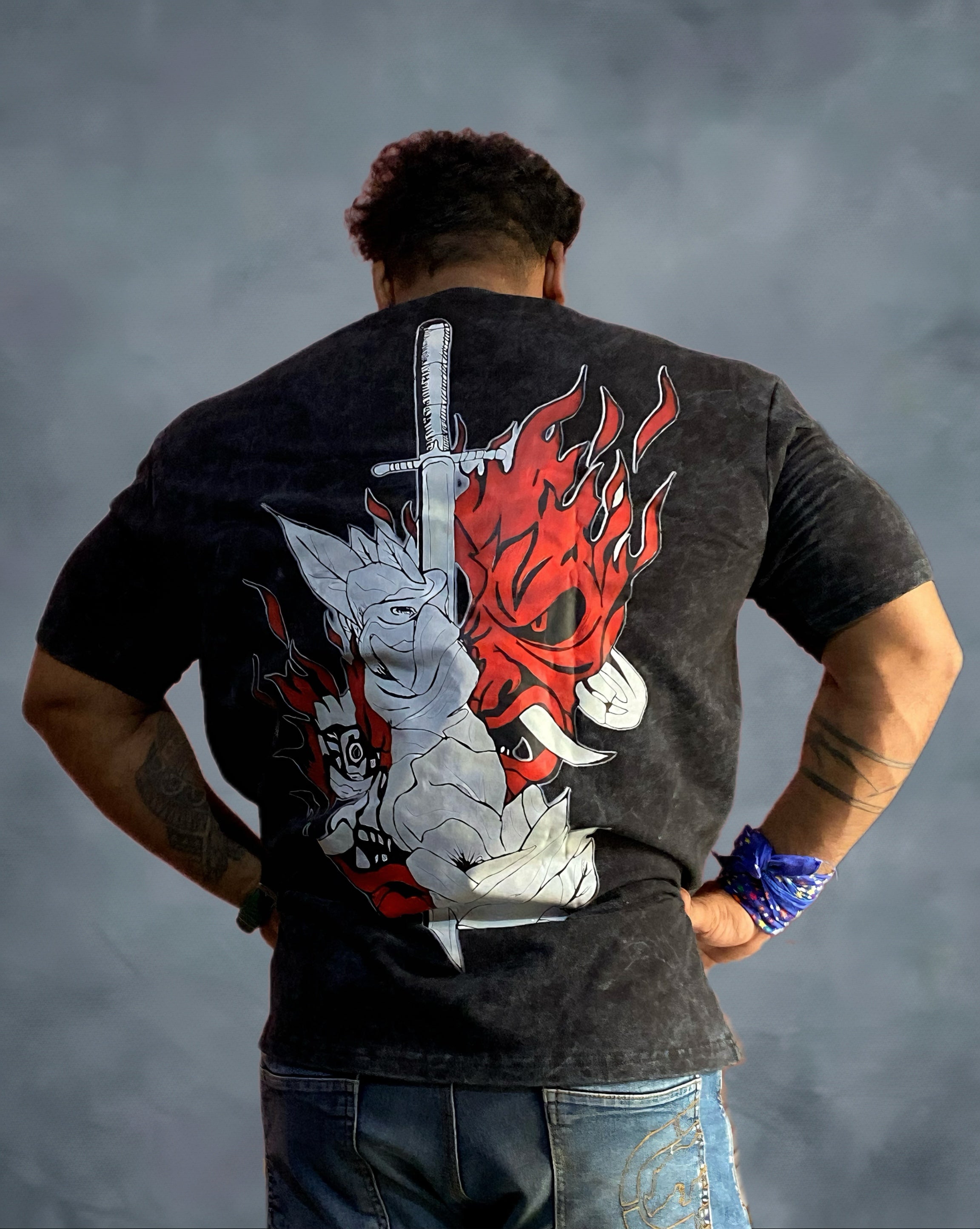 Oni Warrior Acid Wash Oversized T-Shirt