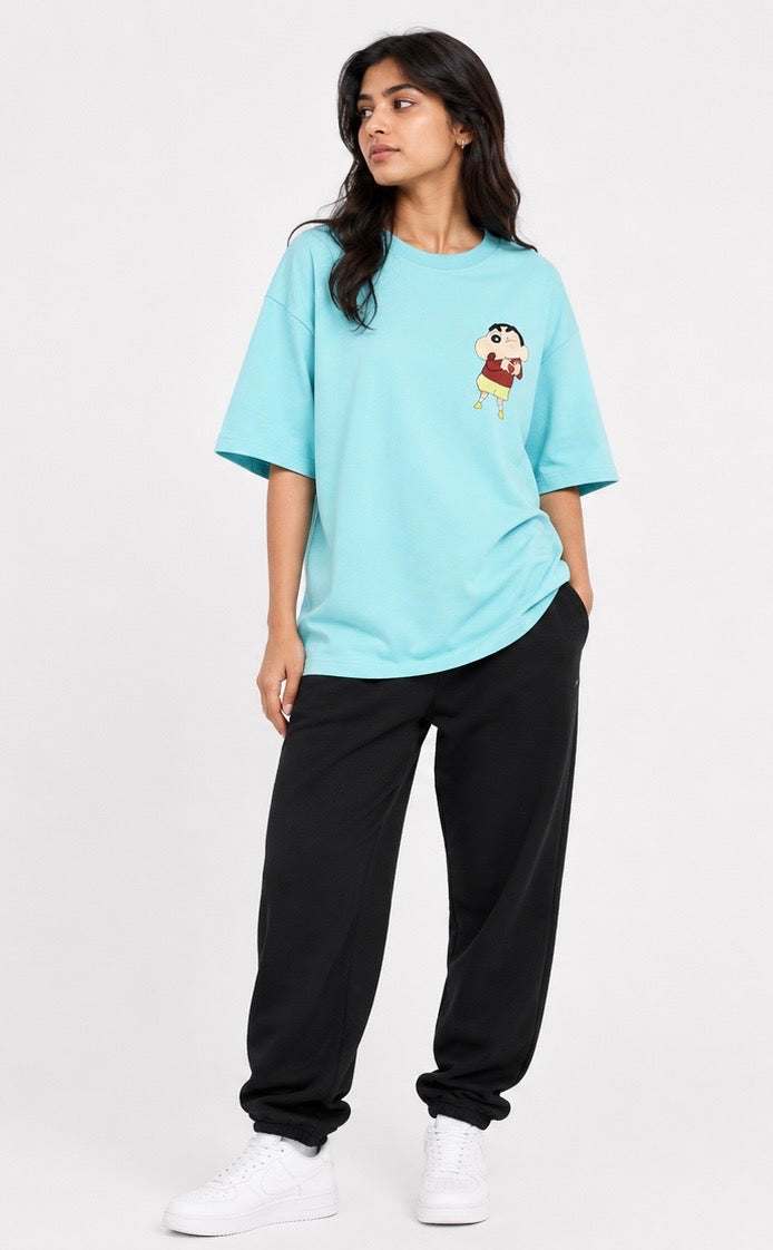 Shinchan Diva Oversized T-Shirt-Sky Blue Edition