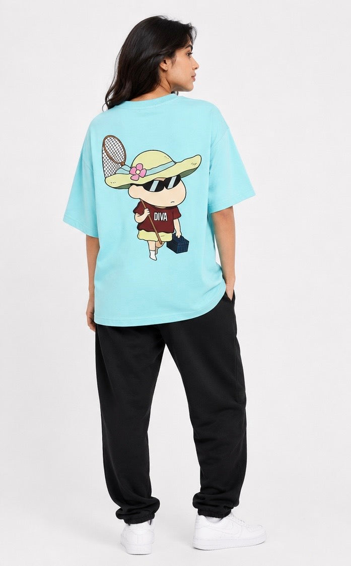 Shinchan Diva Oversized T-Shirt-Sky Blue Edition