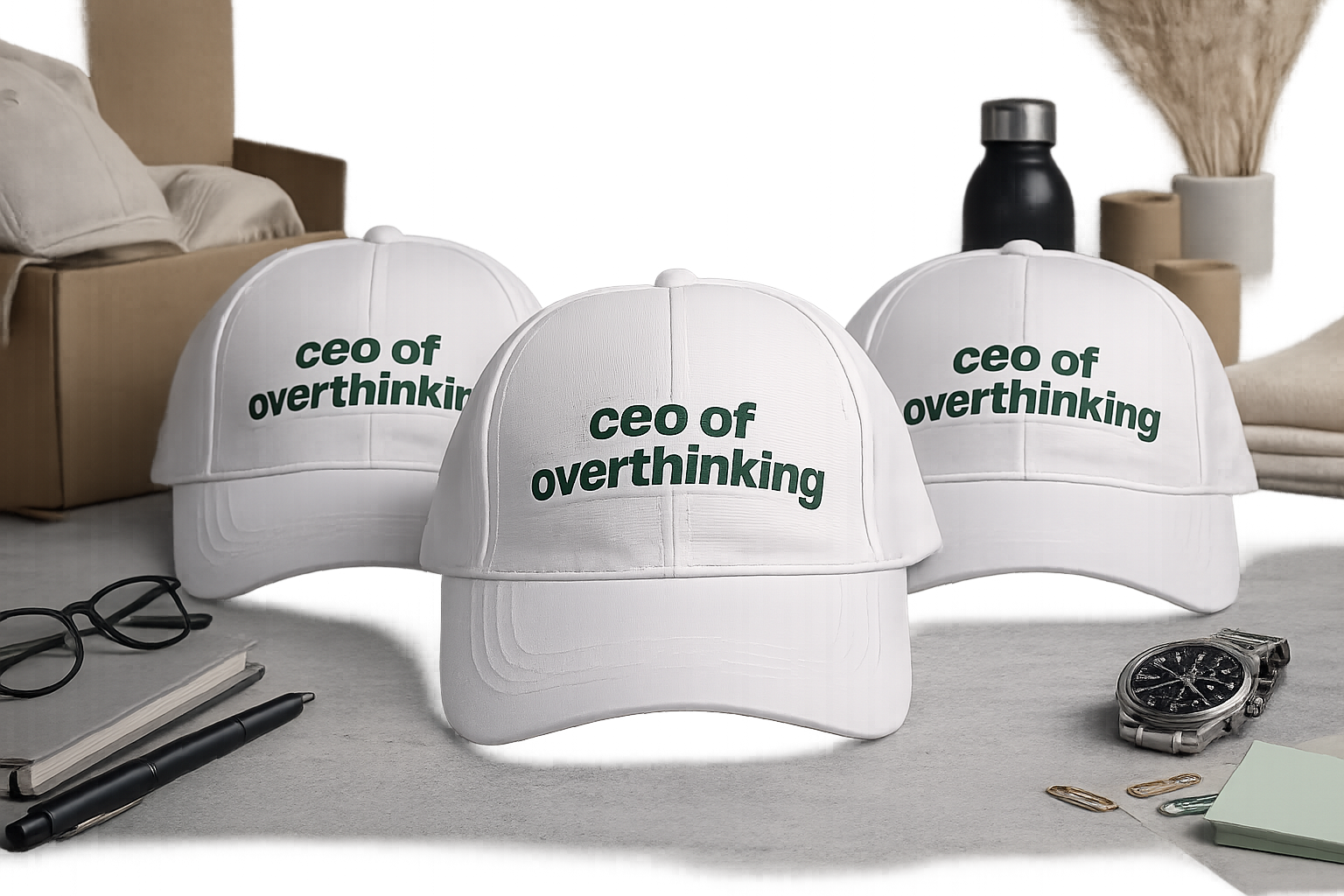 CEO of Overthinking – Premium White Baseball Cap